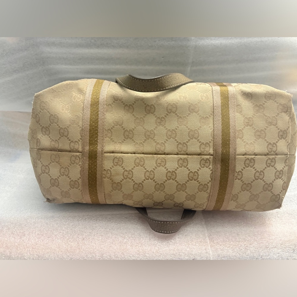 GUCCI Joy Tote GG Canvas Champagne Metallic Leather Charm Shoulder Bag Auth COA - Picture 6 of 15